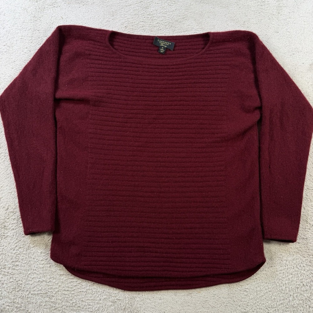 Charter Club Sweater Womens Medium Burgundy 100% Cashmere Ribbed Boat Neck Soft